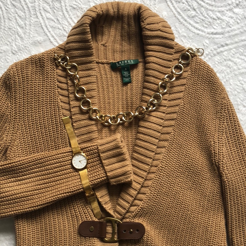 Ralph Lauren | Camel Cardigan w/Leather Buckle